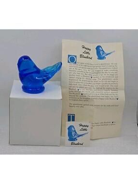 Vintage Titan Art Glass Happy Little Bluebird Figurine Blown Glass Signed 1990